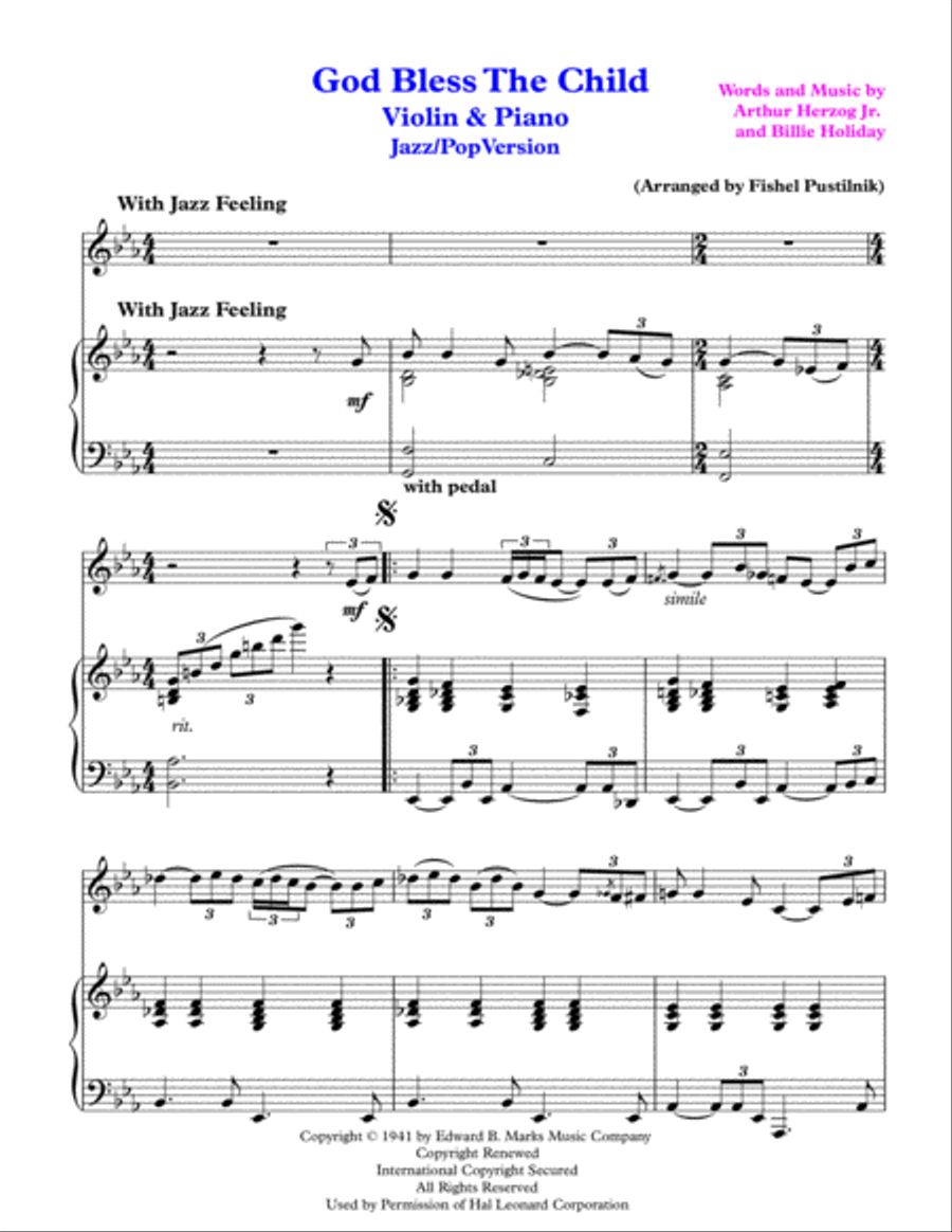 God Bless' The Child Violin Solo scores gallery preview page 2