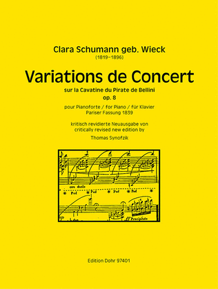 Book cover for Variations de Concert für Klavier op. 8 -sur la Cavatine du Pirate de Bellini- (Pariser Fassung 1839)