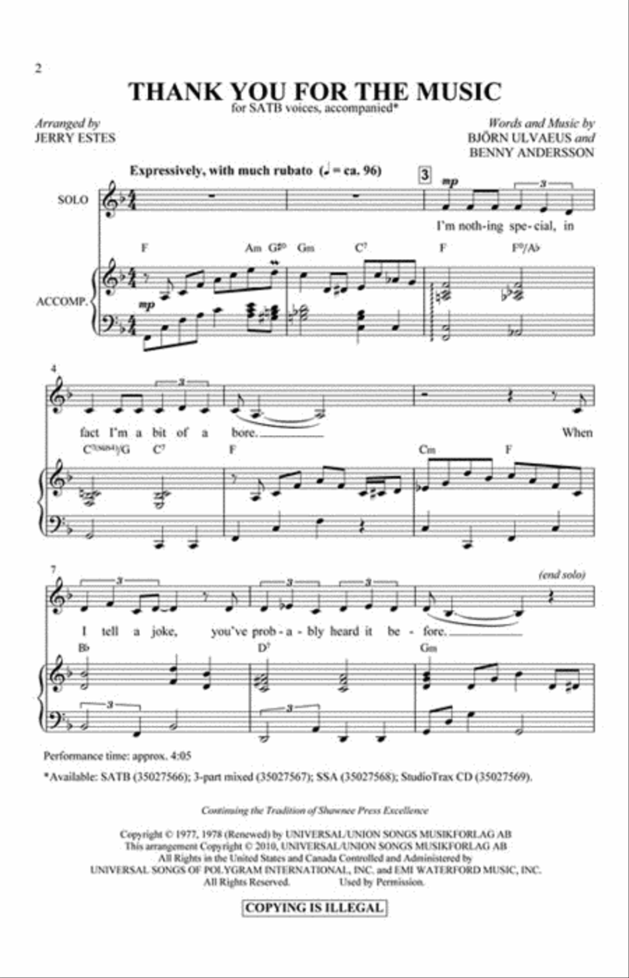 Thank You for the Music 4-Part scores gallery preview page 2