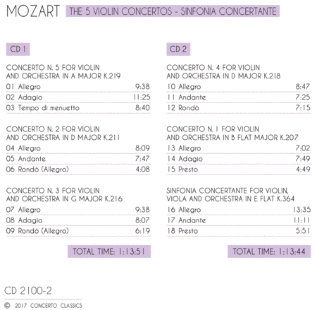 Wolfgang Amadeus Mozart: The 5 Violin Concertos & Sinfonia Concertante