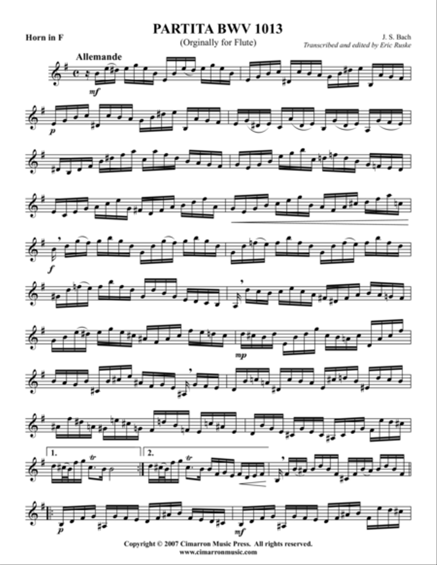 Partita in A minor, BMV 1013 A Cappella scores gallery preview page 1