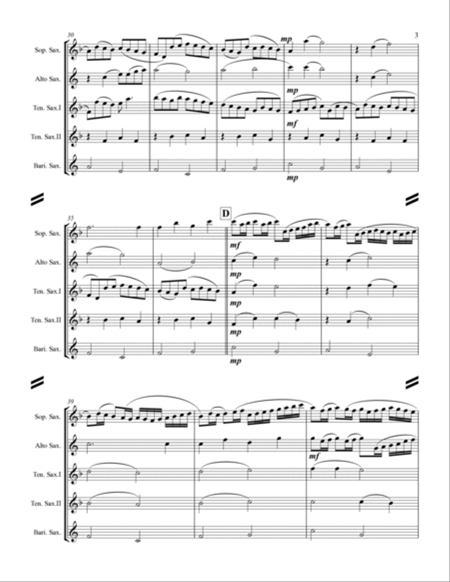Pachelbel - Canon in D Major (for Saxophone Quintet SATTB) Saxophone Quintet scores gallery preview page 4