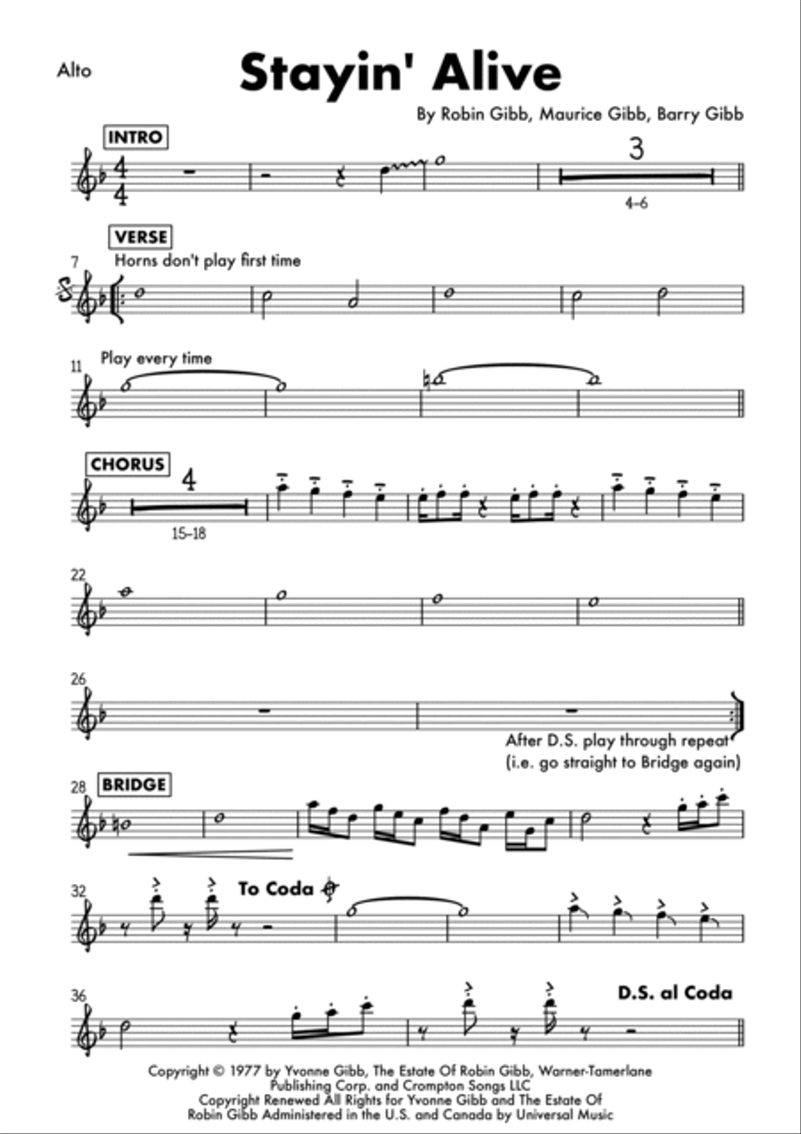 Stayin' Alive Tenor Saxophone scores gallery preview page 5