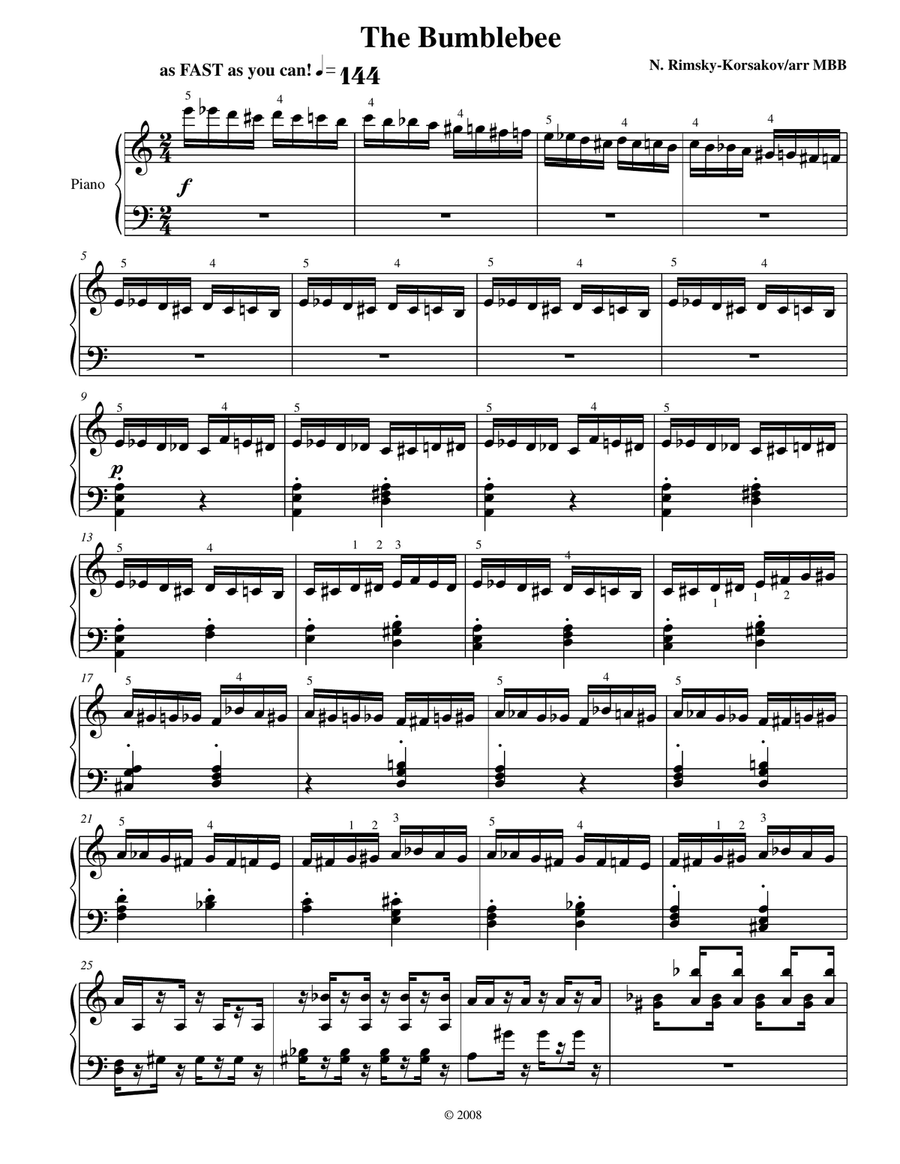 Flight of the Bumblebee for Piano Solo, after Rachmaninoff Piano Method scores gallery preview page 2