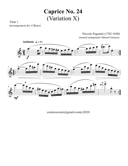 Paganini Caprice 24 Variation X for flute quartet version image number null