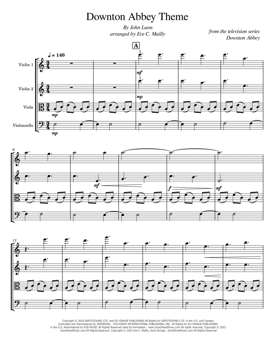 Downton Abbey (theme) String Quartet scores gallery preview page 1