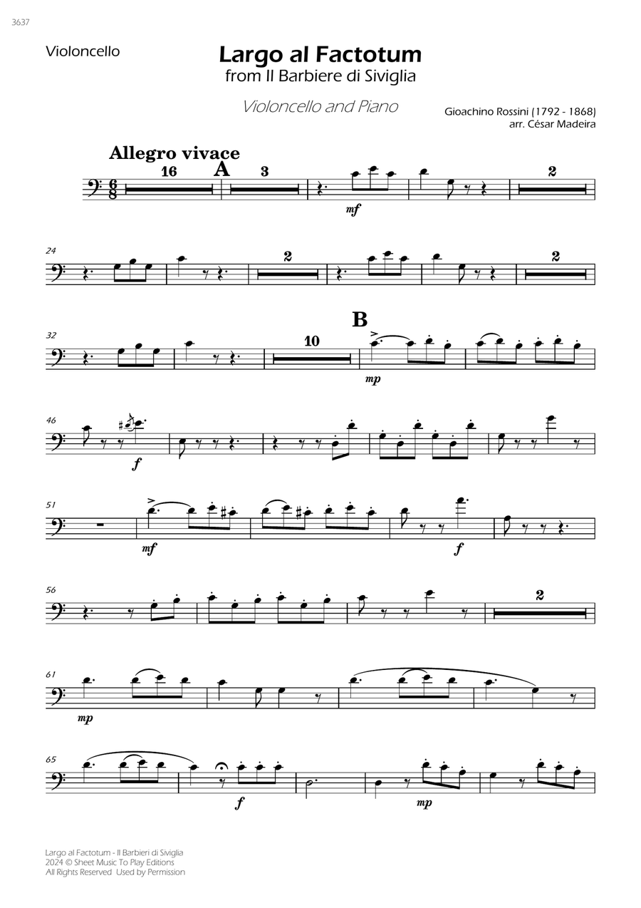 Largo al Factotum - Cello and Piano (Individual Parts) Piano scores gallery preview page 1