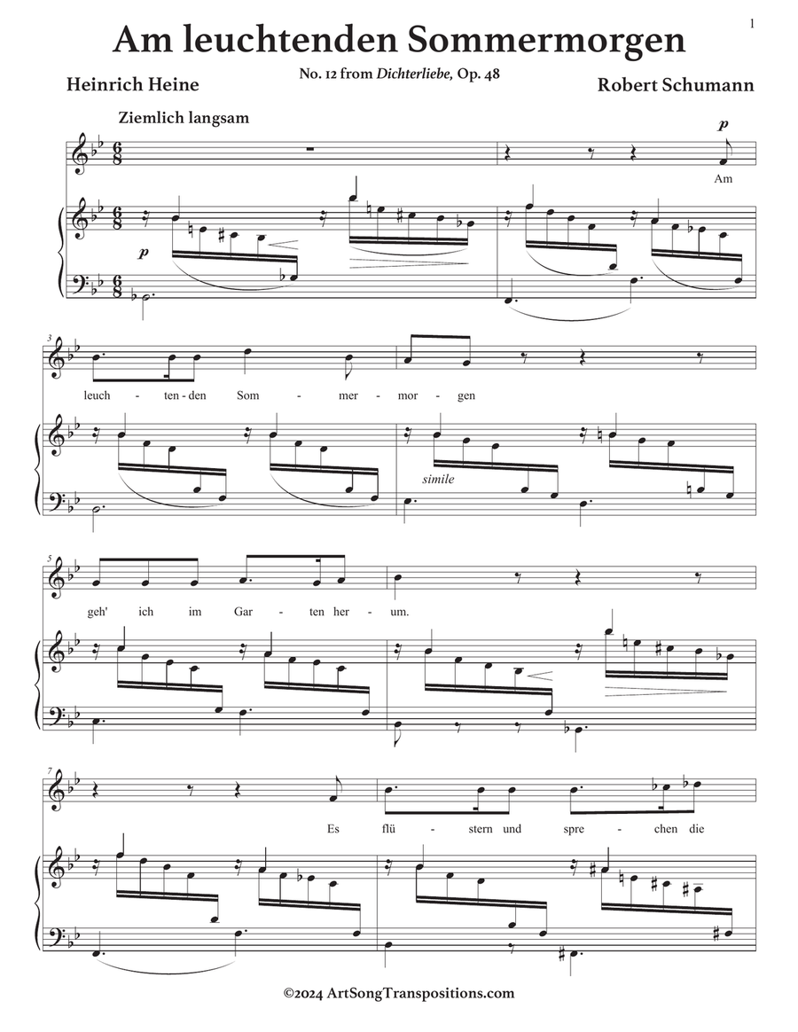 SCHUMANN: Am leuchtenden Sommermorgen, Op. 48 no. 12 (transposed to B-flat major) Piano, Vocal scores gallery preview page 2