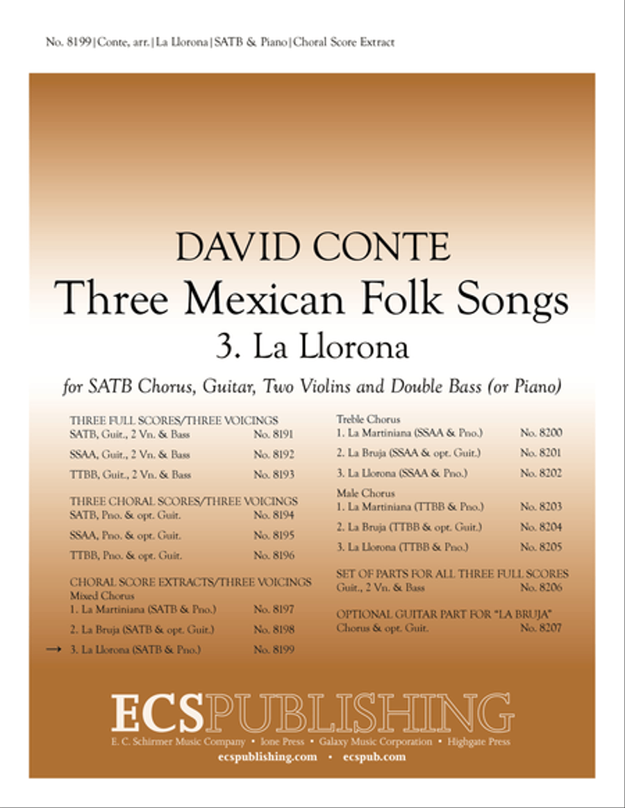 Three Mexican Folk Songs: 3. La Llorona 4-Part scores gallery preview page 1