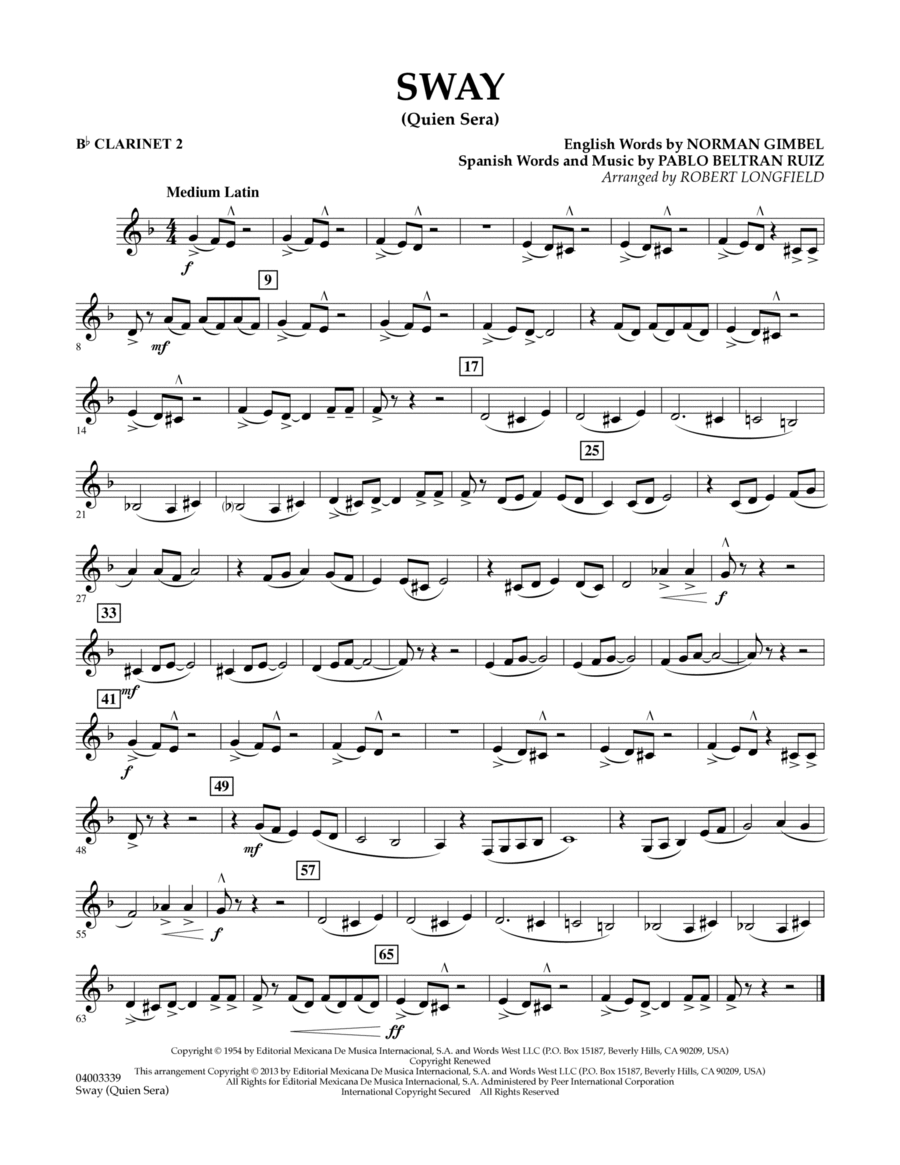 Sway (quien Sera) Dl - Bb Clarinet 2 Concert Band scores gallery preview page 1