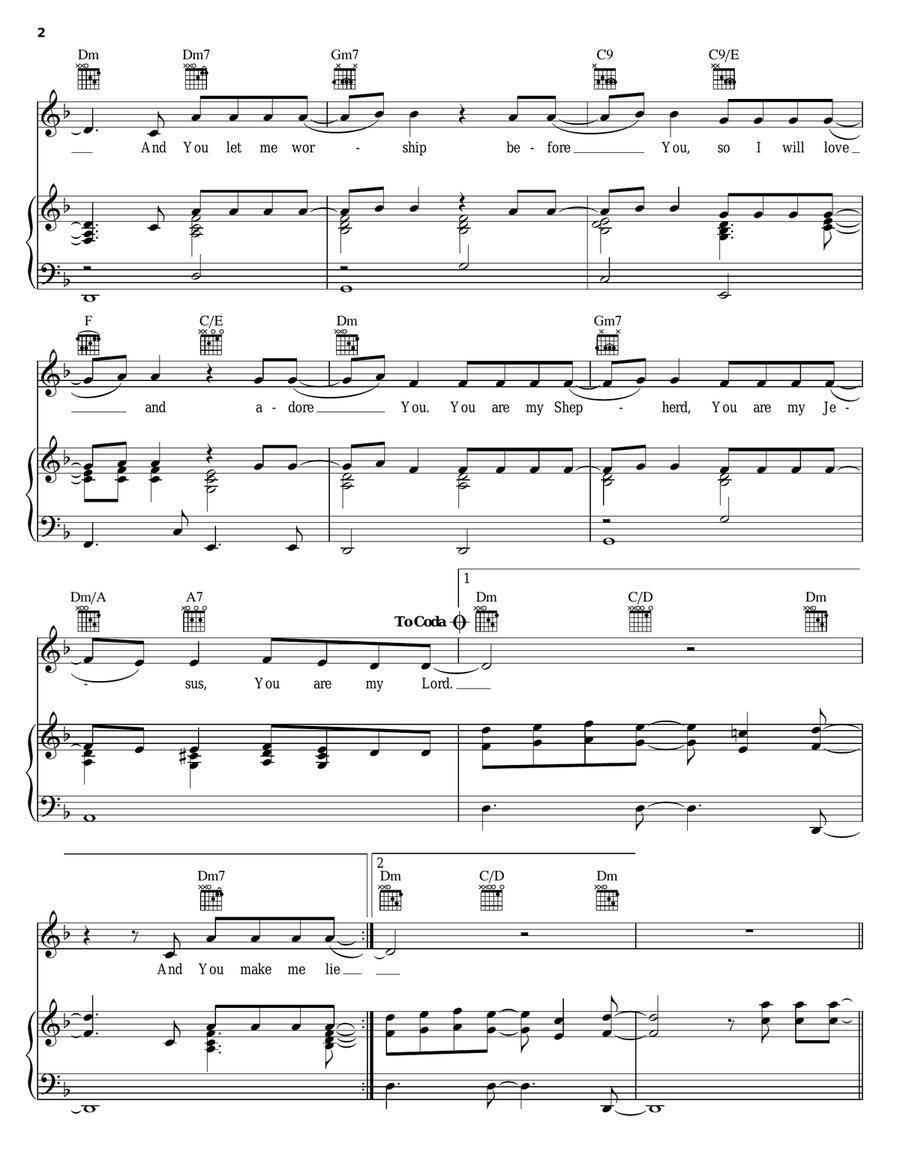 You Make Me Lie Down In Green Pastures Piano, Vocal, Guitar scores gallery preview page 2