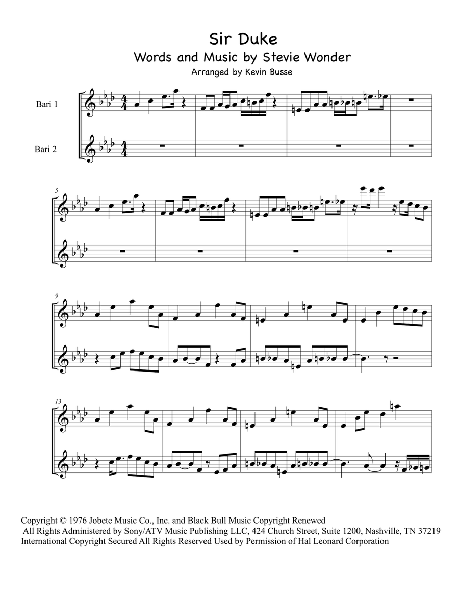 Sir Duke Sir Duke Baritone Saxophone scores gallery preview page 1