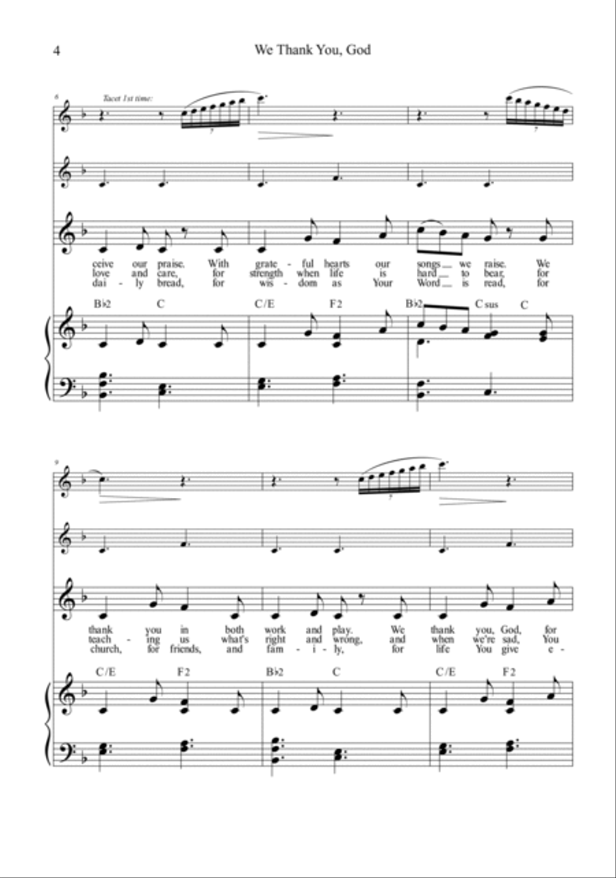 We Thank You, God SCORE (Unison, Optional Flute & Handbells) Unison Choir scores gallery preview page 4