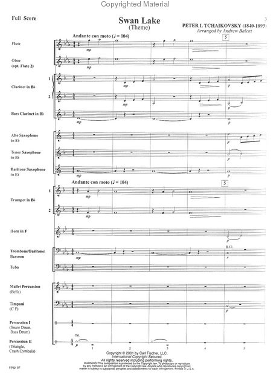 Swan Lake (Theme) Concert Band scores gallery preview page 2