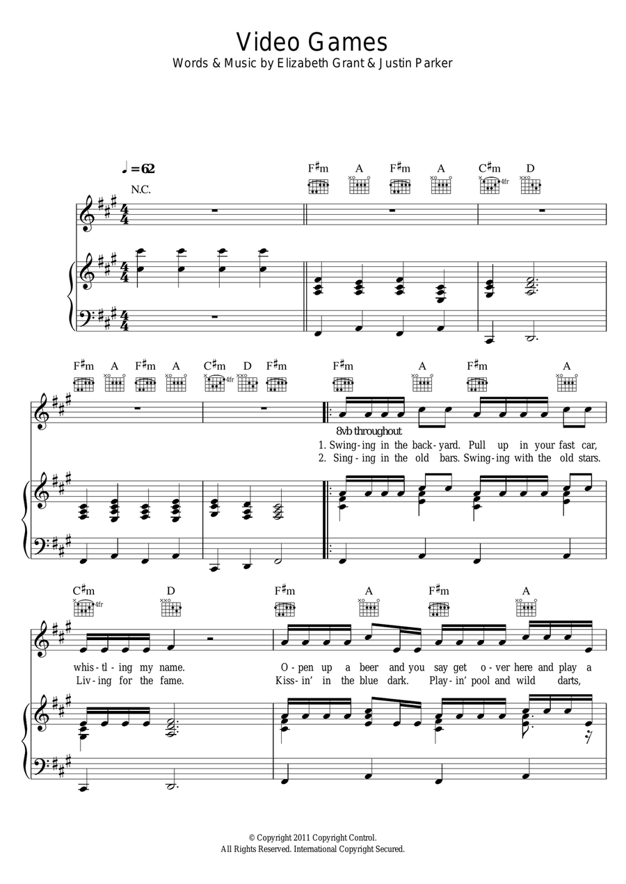 Video Games Piano, Vocal scores gallery preview page 1