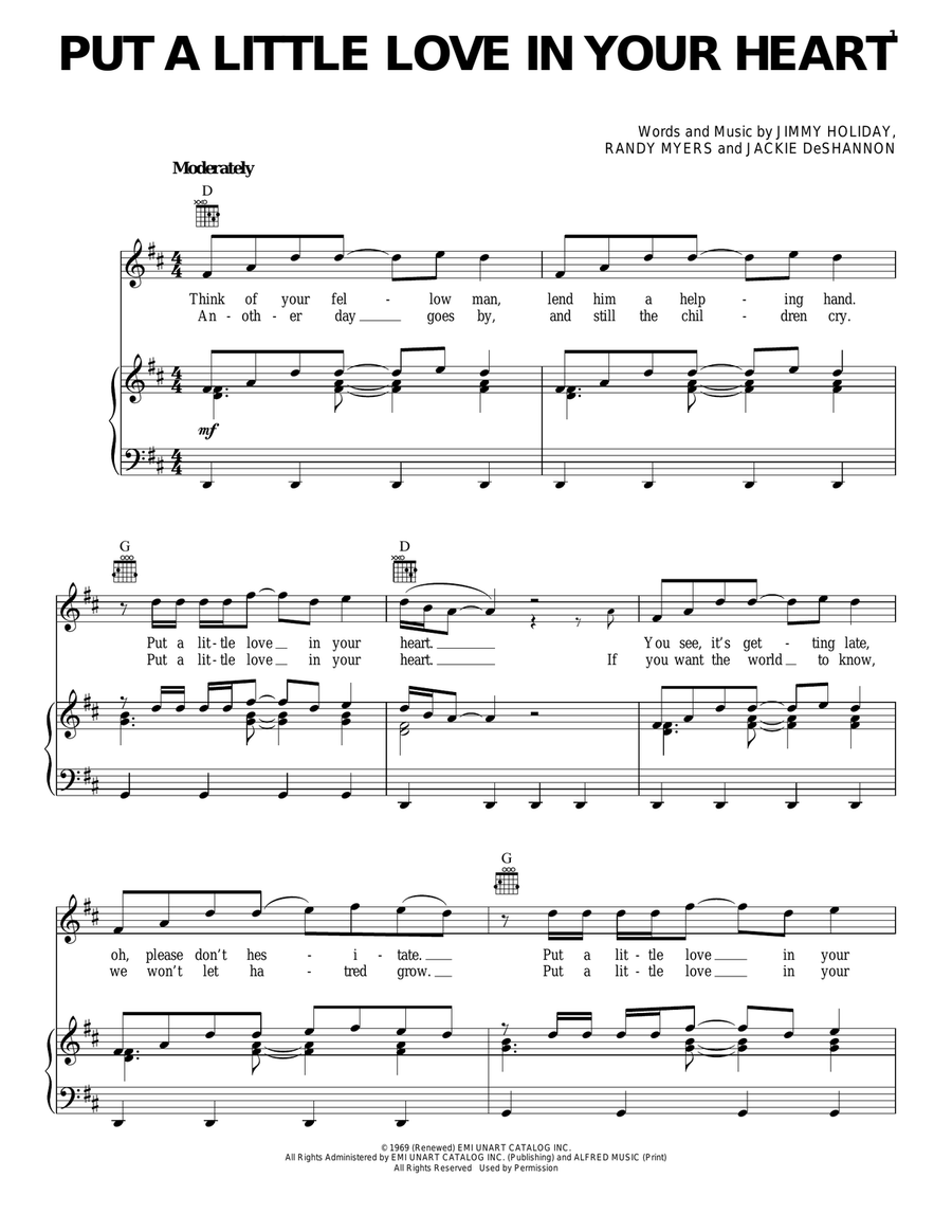 Put A Little Love In Your Heart Piano, Vocal, Guitar scores gallery preview page 1