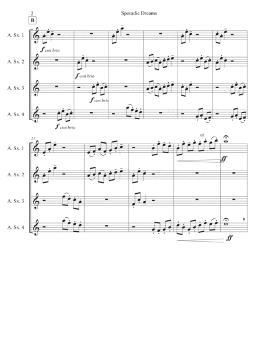 Sporadic Dreams Saxophone Quartet scores gallery preview page 2