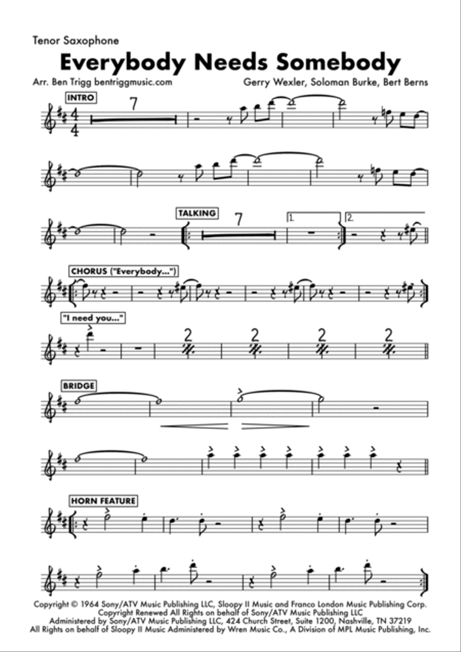 Everybody Needs Somebody To Love Tenor Saxophone scores gallery preview page 5