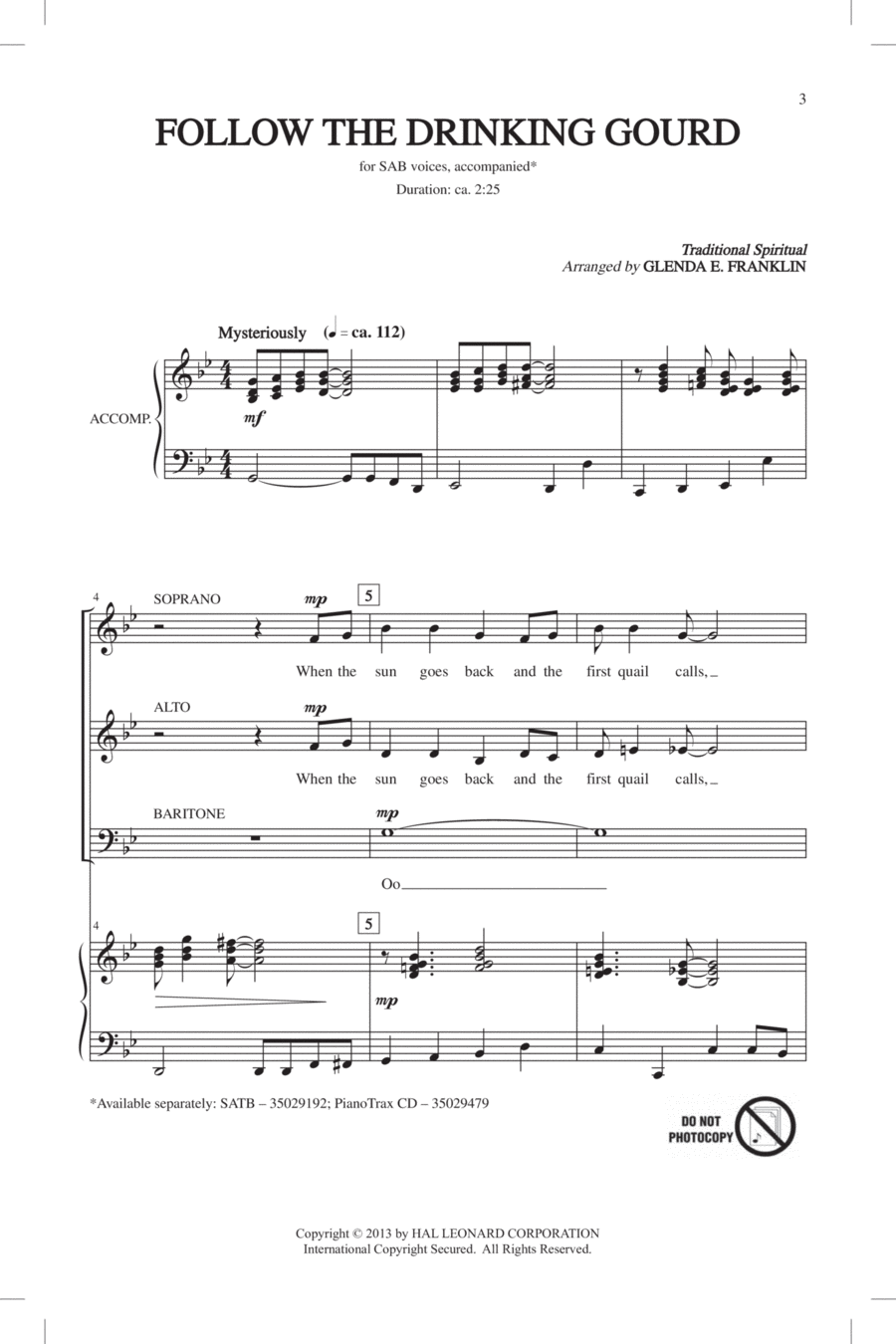 Follow The Drinkin' Gourd 3-Part scores gallery preview page 1
