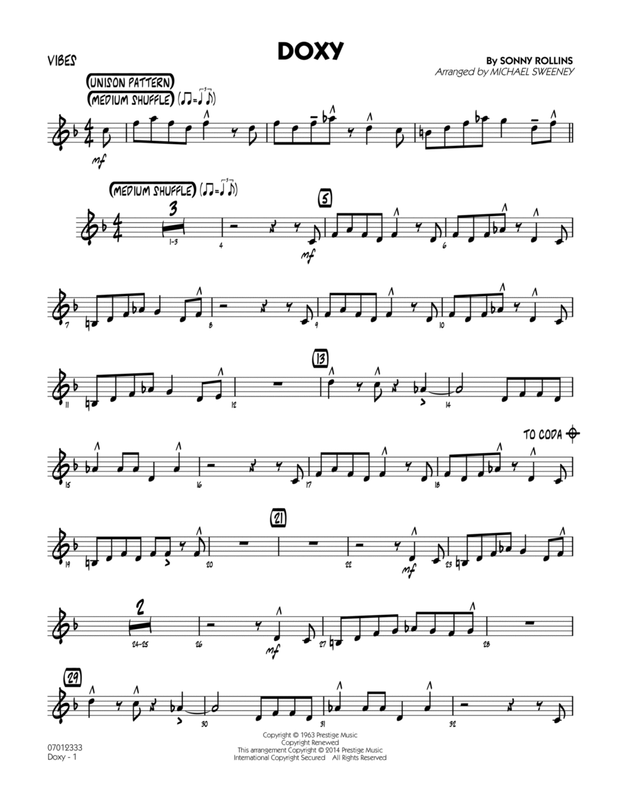 Doxy - Vibes Jazz Ensemble scores gallery preview page 1