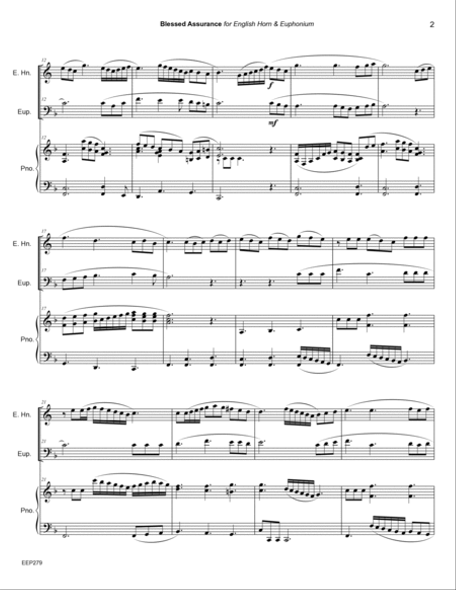 BLESSED ASSURANCE - Duet for ENGLISH HORN (or Clarinet) and EUPHONIUM (or Trombone) with Piano Acc. English Horn scores gallery preview page 2