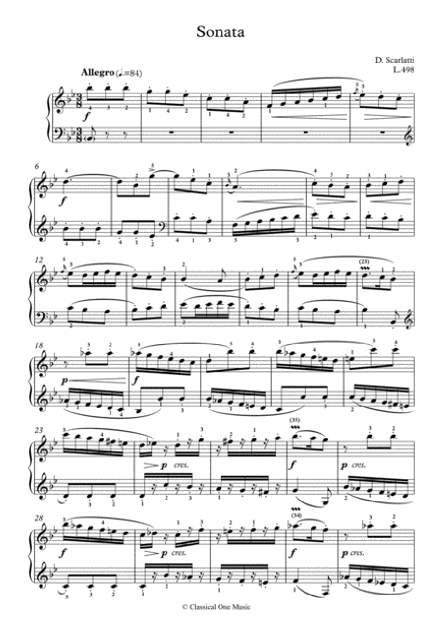 Scarlatti-Sonata in B-Major L.498 K.202(piano) Piano Solo scores gallery preview page 2