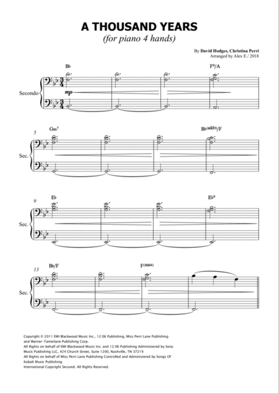 A Thousand Years 1 Piano, 4-Hands scores gallery preview page 3