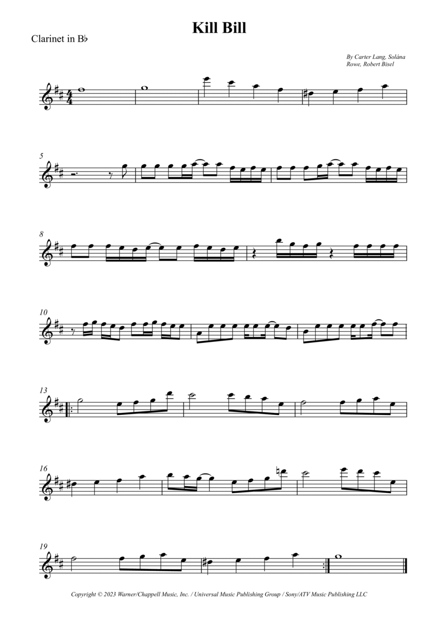 Kill Bill B-Flat Clarinet scores gallery preview page 1