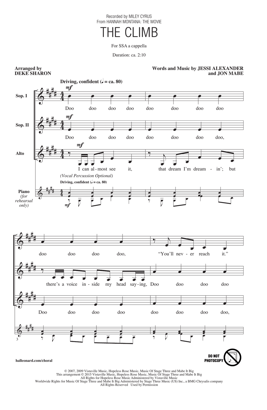 The Climb (from Hannah Montana: The Movie) (arr. Deke Sharon) SSA scores gallery preview page 1