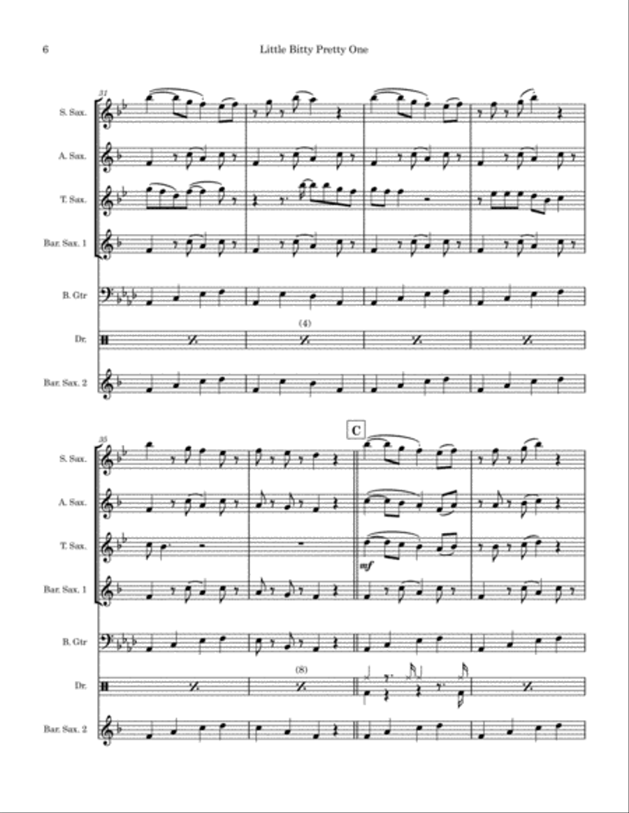 Little Bitty Pretty One Saxophone Quartet scores gallery preview page 6