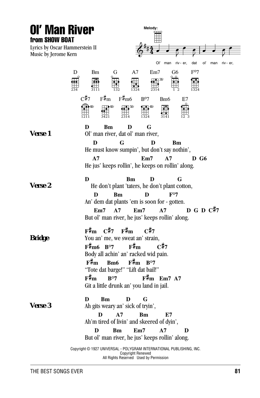 Ol' Man River Ol' Man River Ukulele scores gallery preview page 1