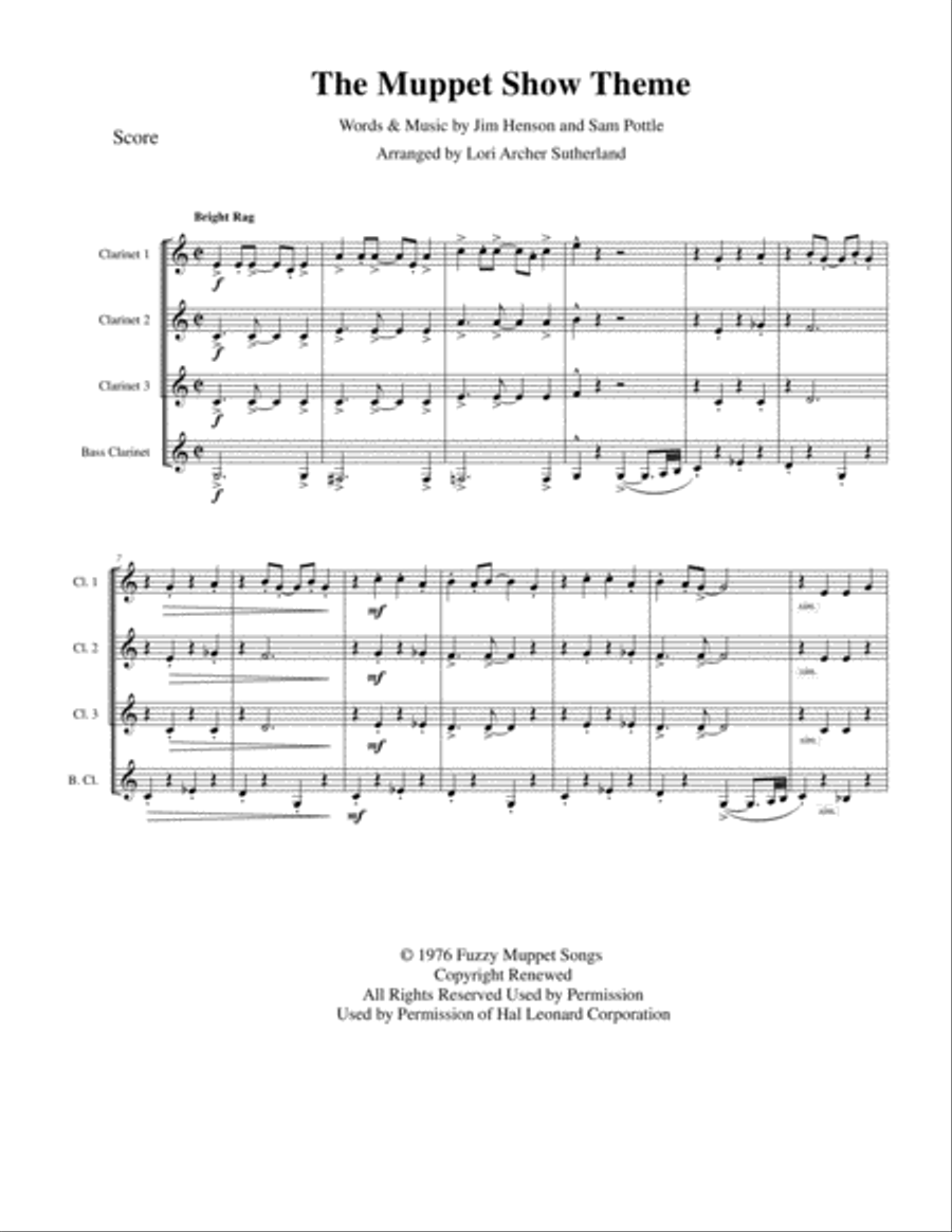 The Muppet Show Theme Clarinet Quartet scores gallery preview page 2