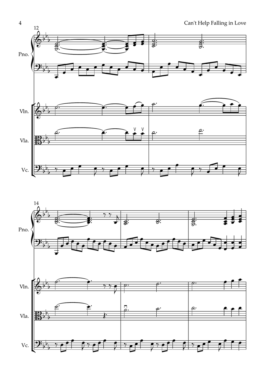 Can't Help Falling In Love Piano Quartet scores gallery preview page 4