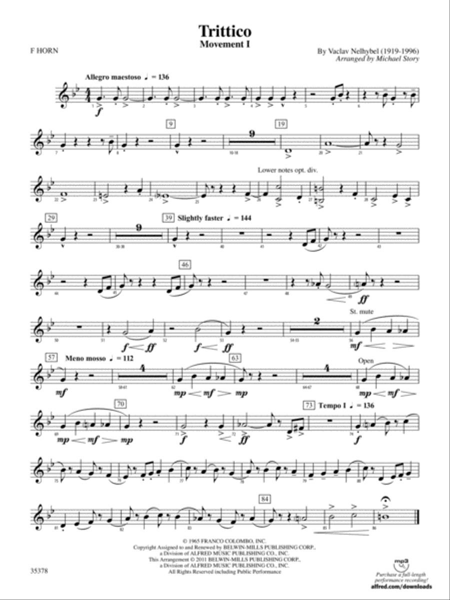 Trittico: 1st F Horn Trittico: 1st F Horn Concert Band scores gallery preview page 1