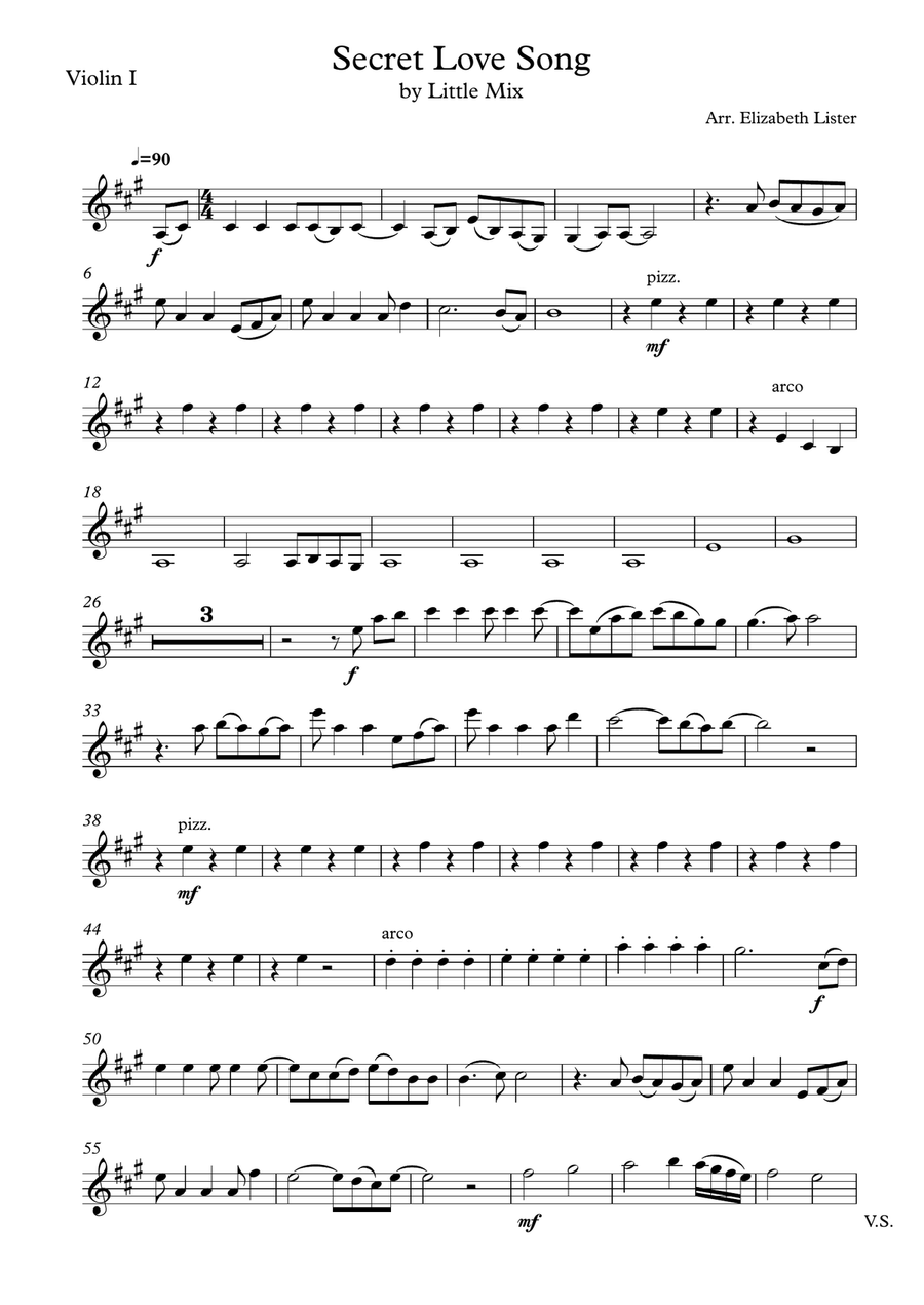Secret Love Song String Quartet scores gallery preview page 1