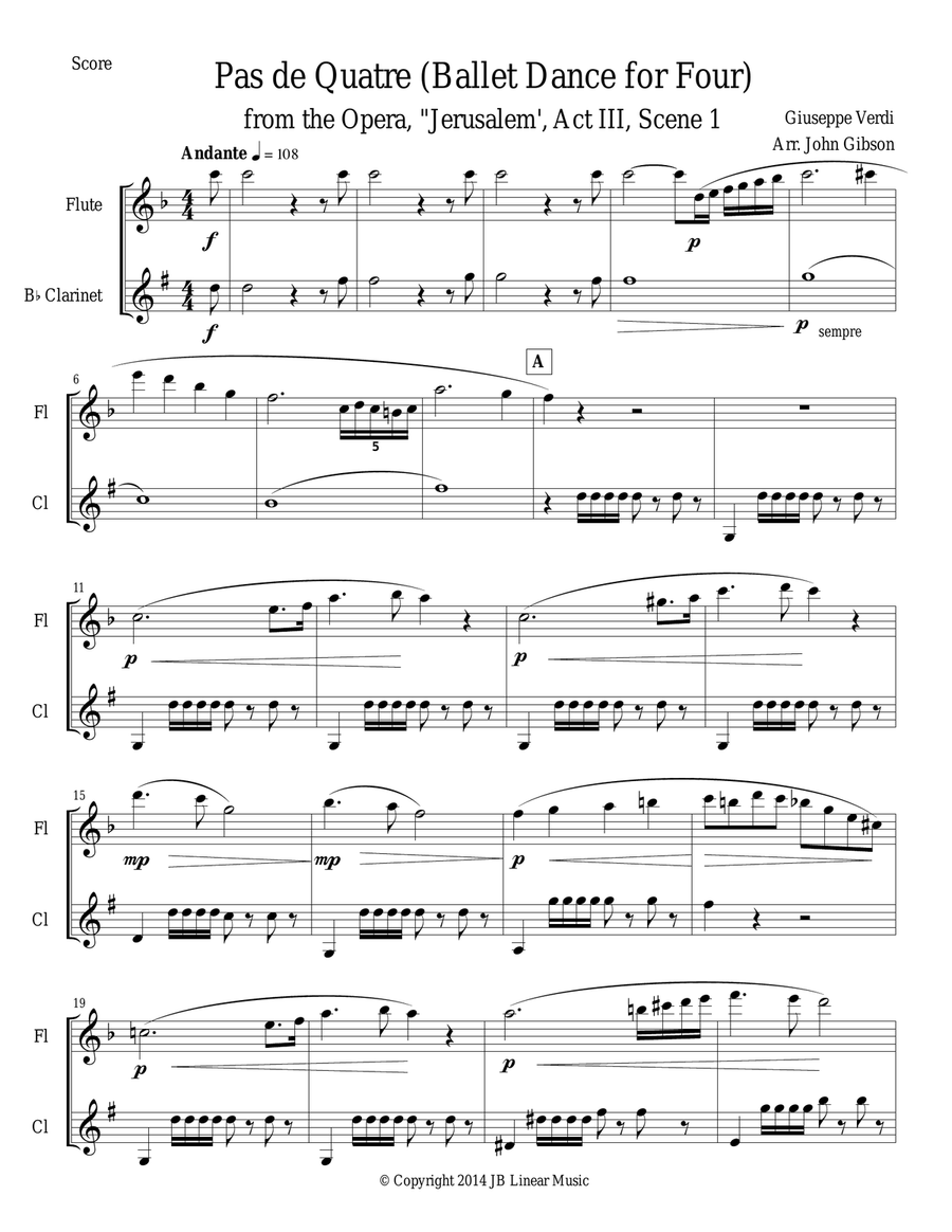 Verdi - Ballet Music for flute and clarinet duet (Jerusalem, Act III) Woodwind Duet scores gallery preview page 1