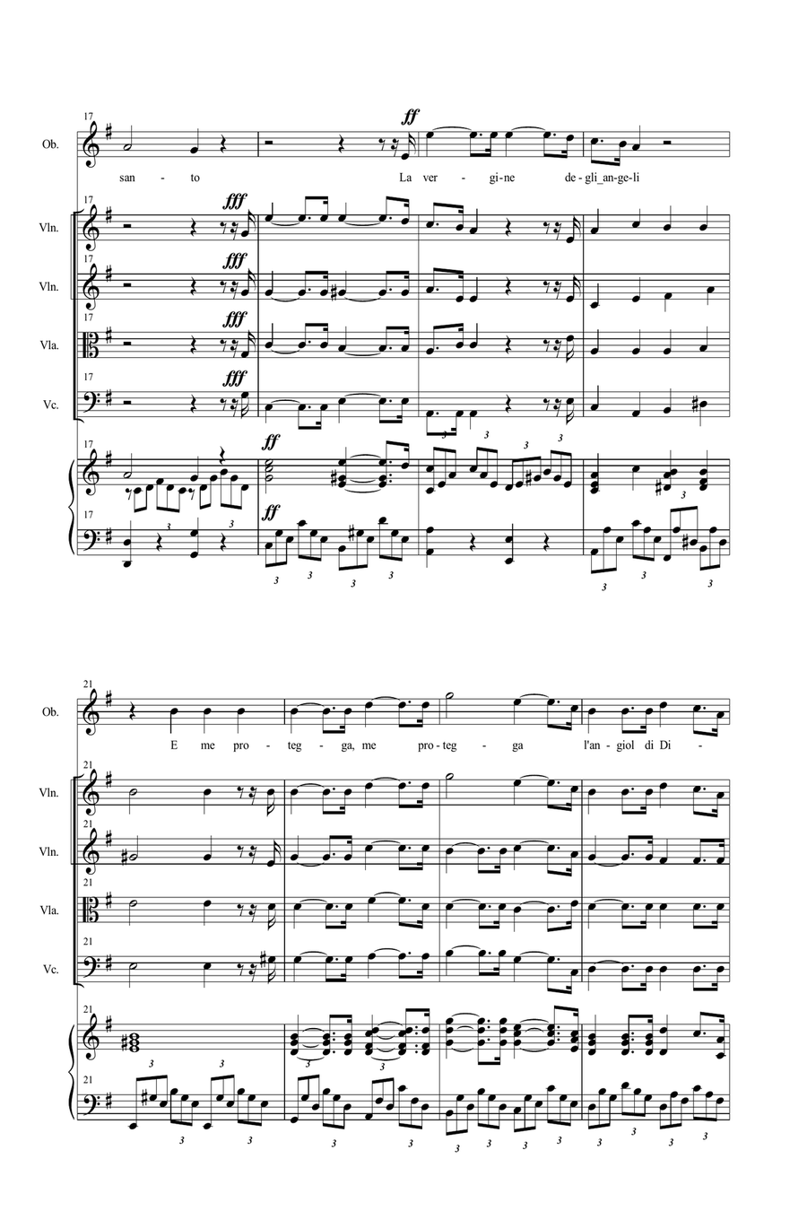 LA VERGINE DEGLI ANGELI - G.Verdi - Arr. for Oboe (or Soprano), String quartet and Piano/Organ Small Ensemble scores gallery preview page 4