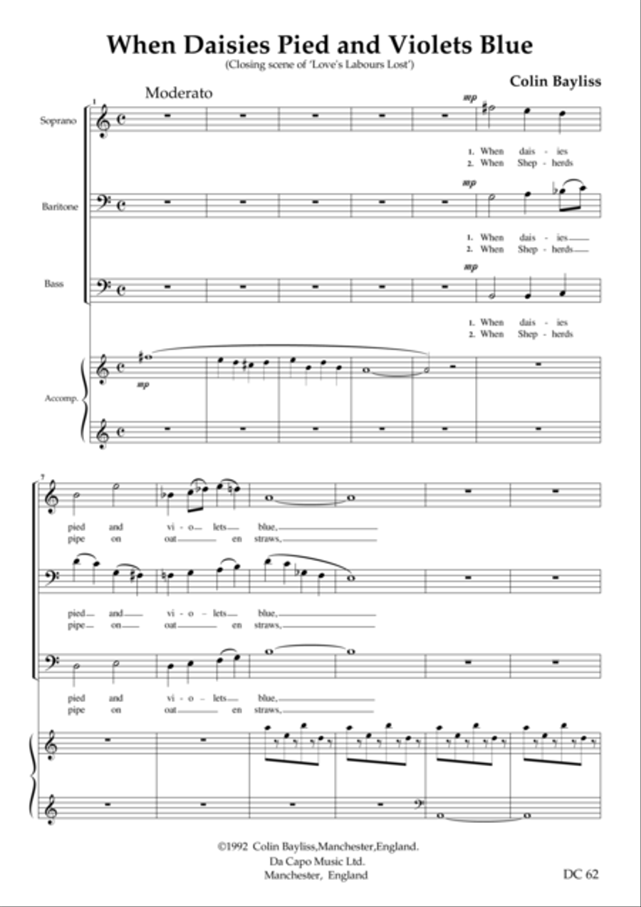 When Daisies Pied and Violets Blue Small Ensemble scores gallery preview page 1