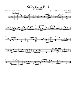 Book cover for Cello Suite No 1 in G major - Sarabande - Bach