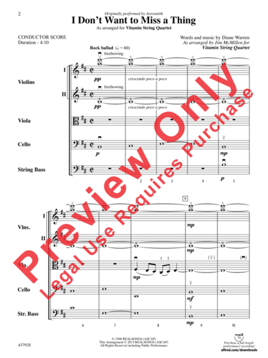 I Don't Want to Miss a Thing String Orchestra scores gallery preview page 21
