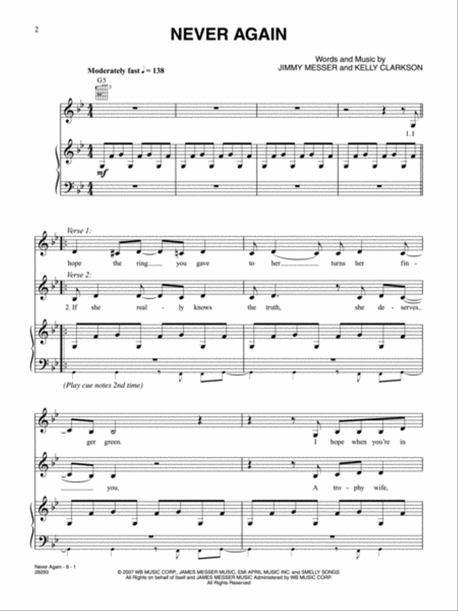 Never Again Never Again Piano, Vocal, Guitar scores gallery preview page 1