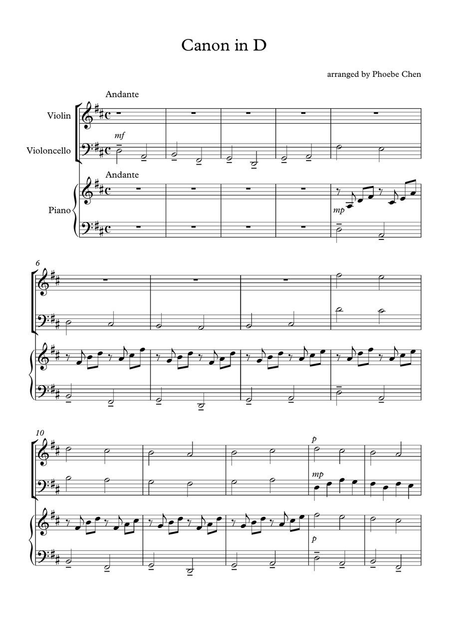 Canon in D ( trio for piano/ violin/ cello) Piano Trio scores gallery preview page 1