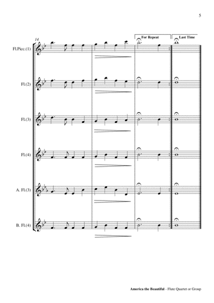 America the Beautiful - Flute Quartet or Group Score and Parts image number null