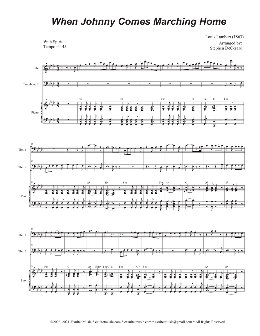When Johnny Comes Marching Home (Trombone Duet) Trombone Duet scores gallery preview page 1