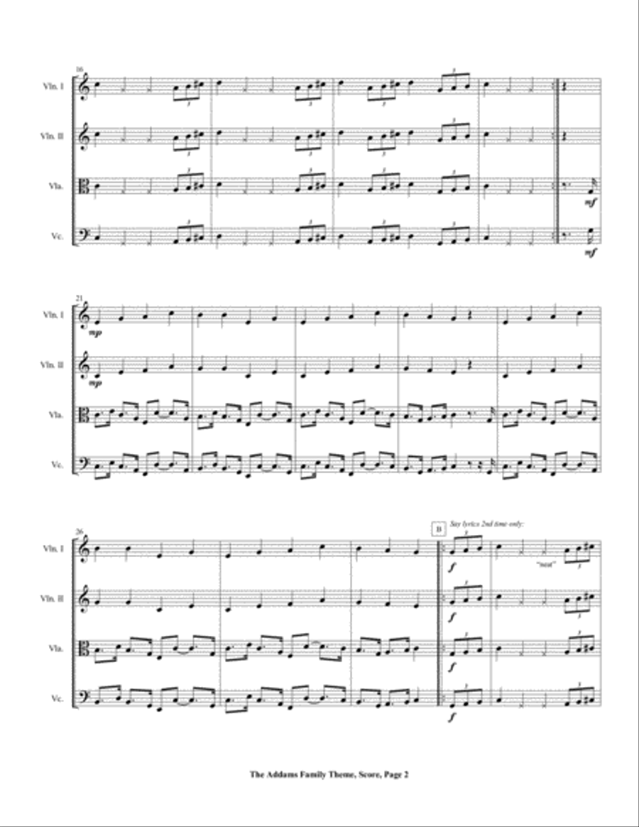 The Addams Family Theme String Quartet scores gallery preview page 6