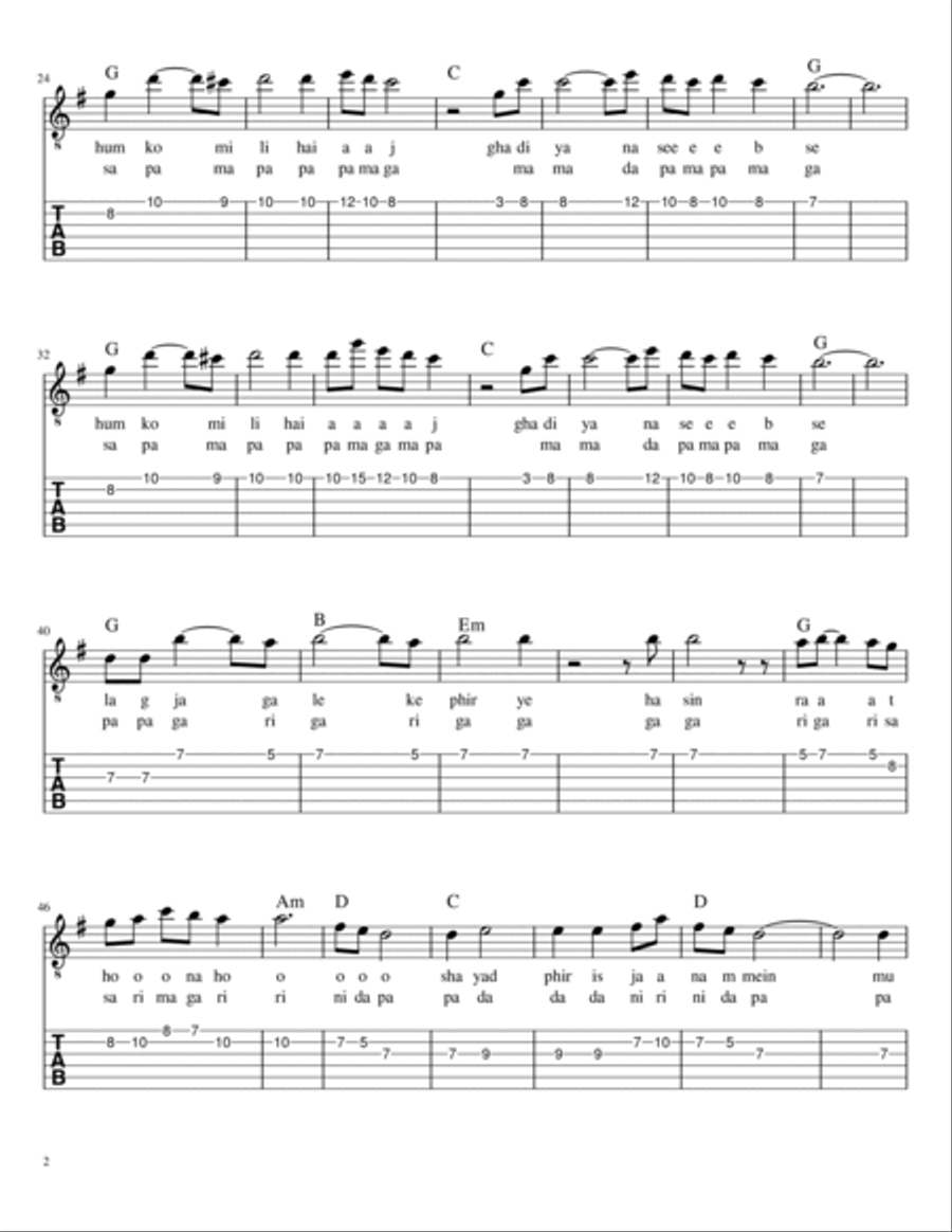 66 bollywood hits Guitar Tablature scores gallery preview page 2