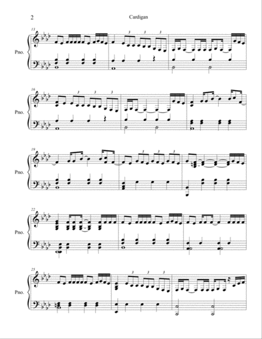 Cardigan Piano Solo scores gallery preview page 3