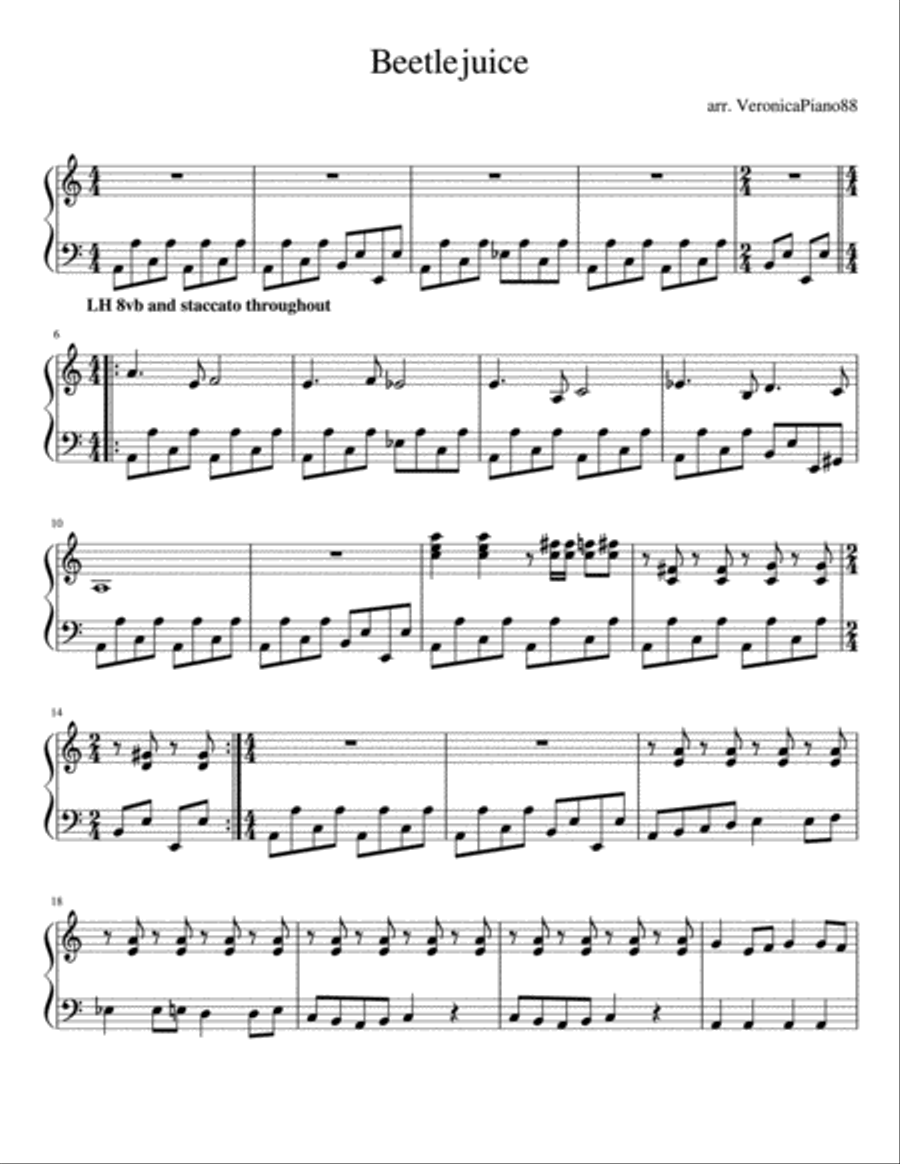 Beetlejuice (main Theme) Piano Solo scores gallery preview page 1