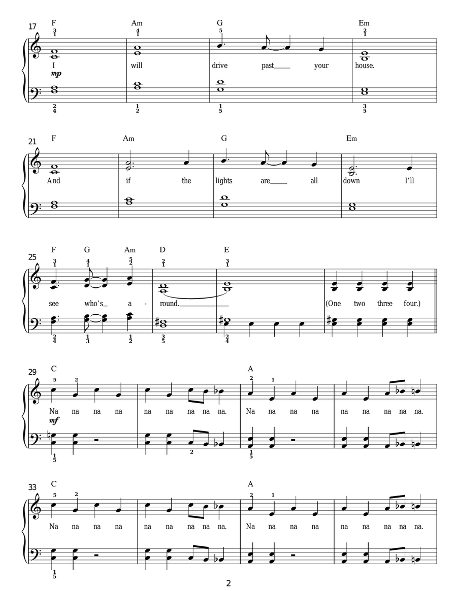 One Way Or Another (Teenage Kicks) Easy Piano scores gallery preview page 2