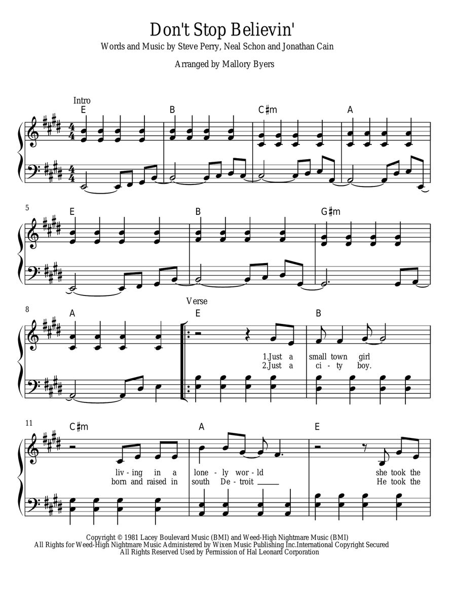Don't Stop Believin' Piano, Vocal scores gallery preview page 1